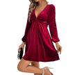 A Line Long Sleeve Velvet Party Dress