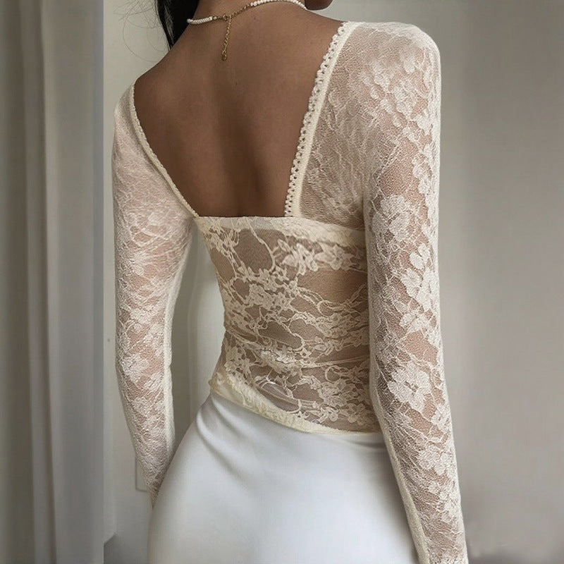 Sexy Backless Long Sleeve Lace Top