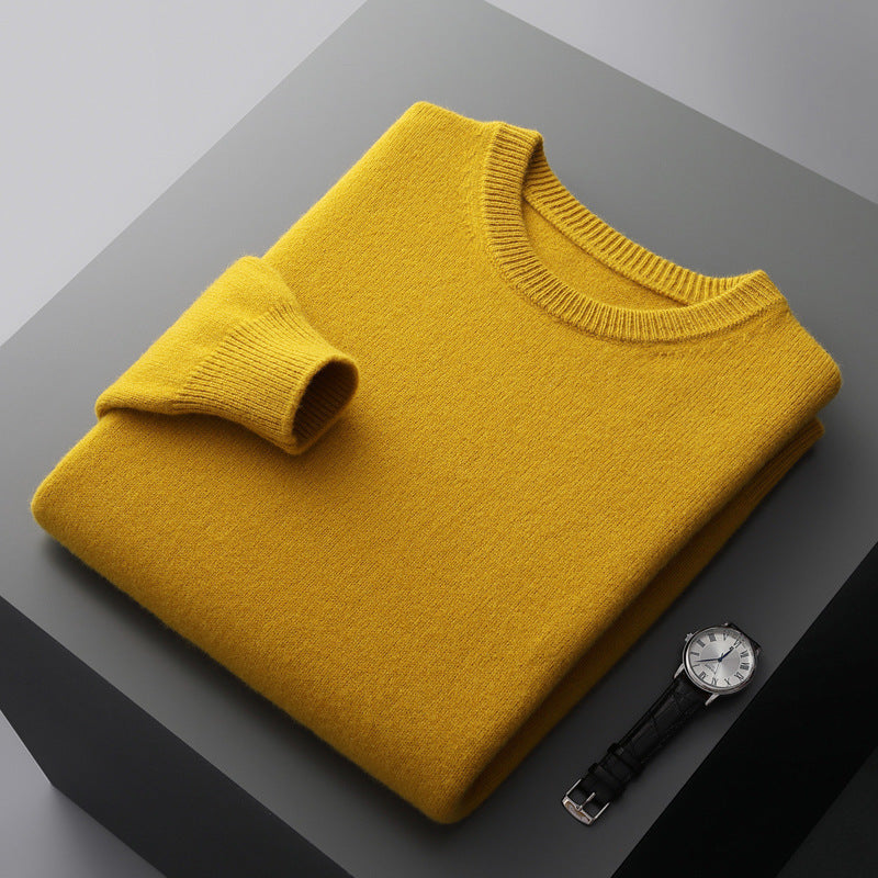 Men's Solid Color Loose Round Neck Wool Sweater