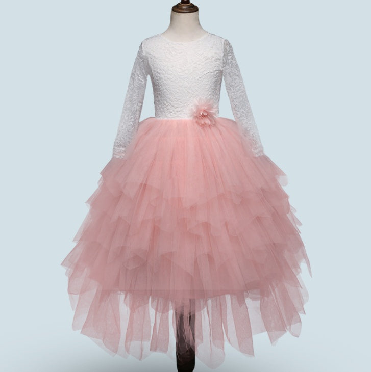 Children's Lace Long-sleeved White Lace Princess Dress