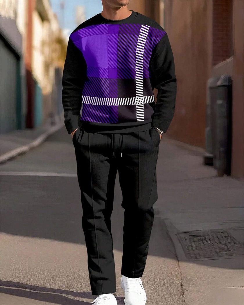 Men's Casual Sporty Round Neck Sweatshirt And Pants Two-piece Set
