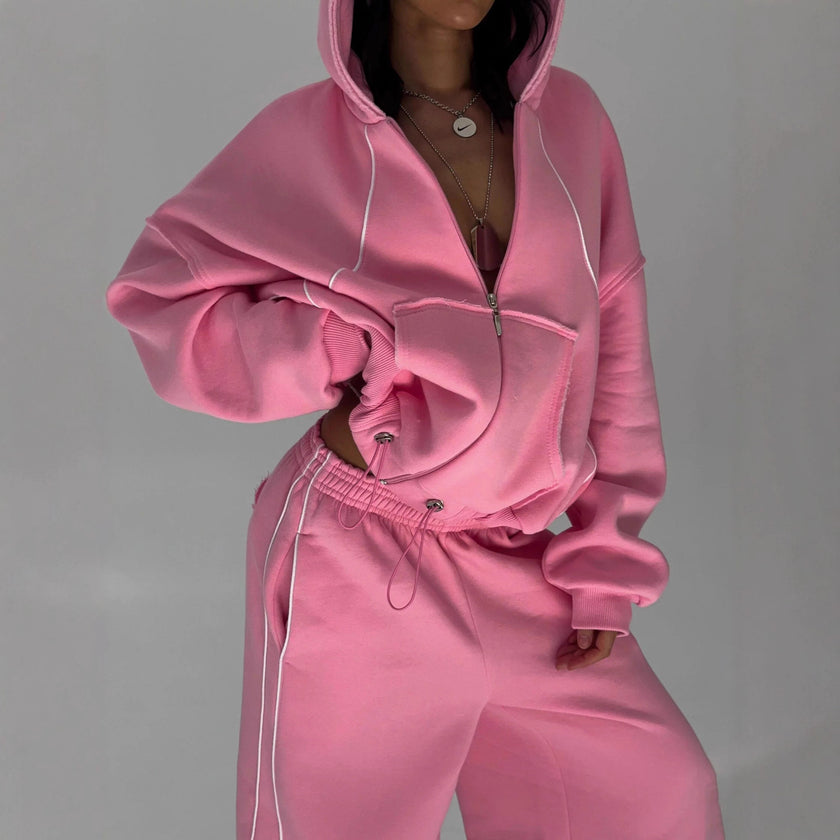 Athleisure Zip up Long sleeve Hoodie And Loose-fitting Sweatpants Set