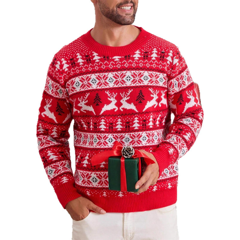 Men's Round Neck Loose Jacquard Christmas Knitwear