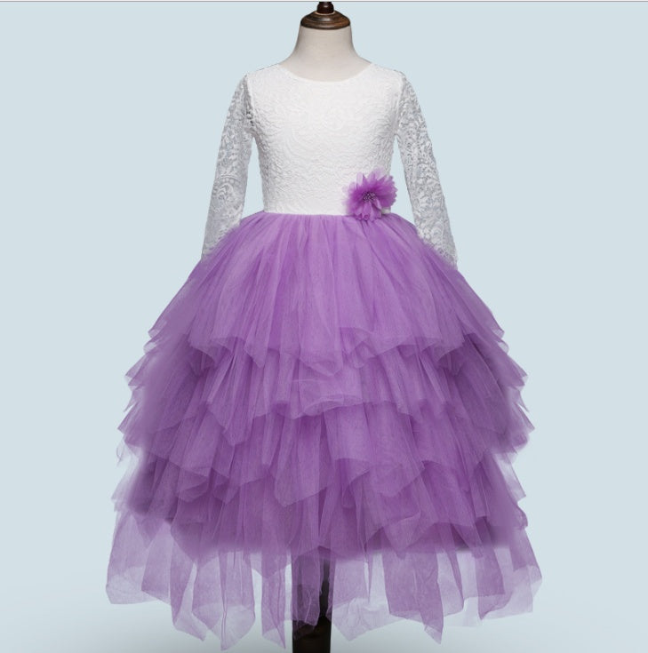 Children's Lace Long-sleeved White Lace Princess Dress