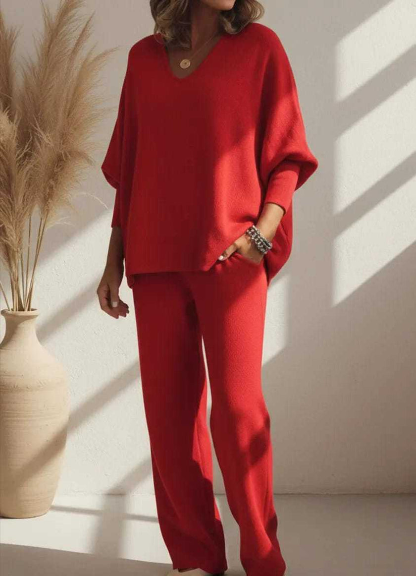 Long-Sleeve Knitted 2-piece Set Lounge Set