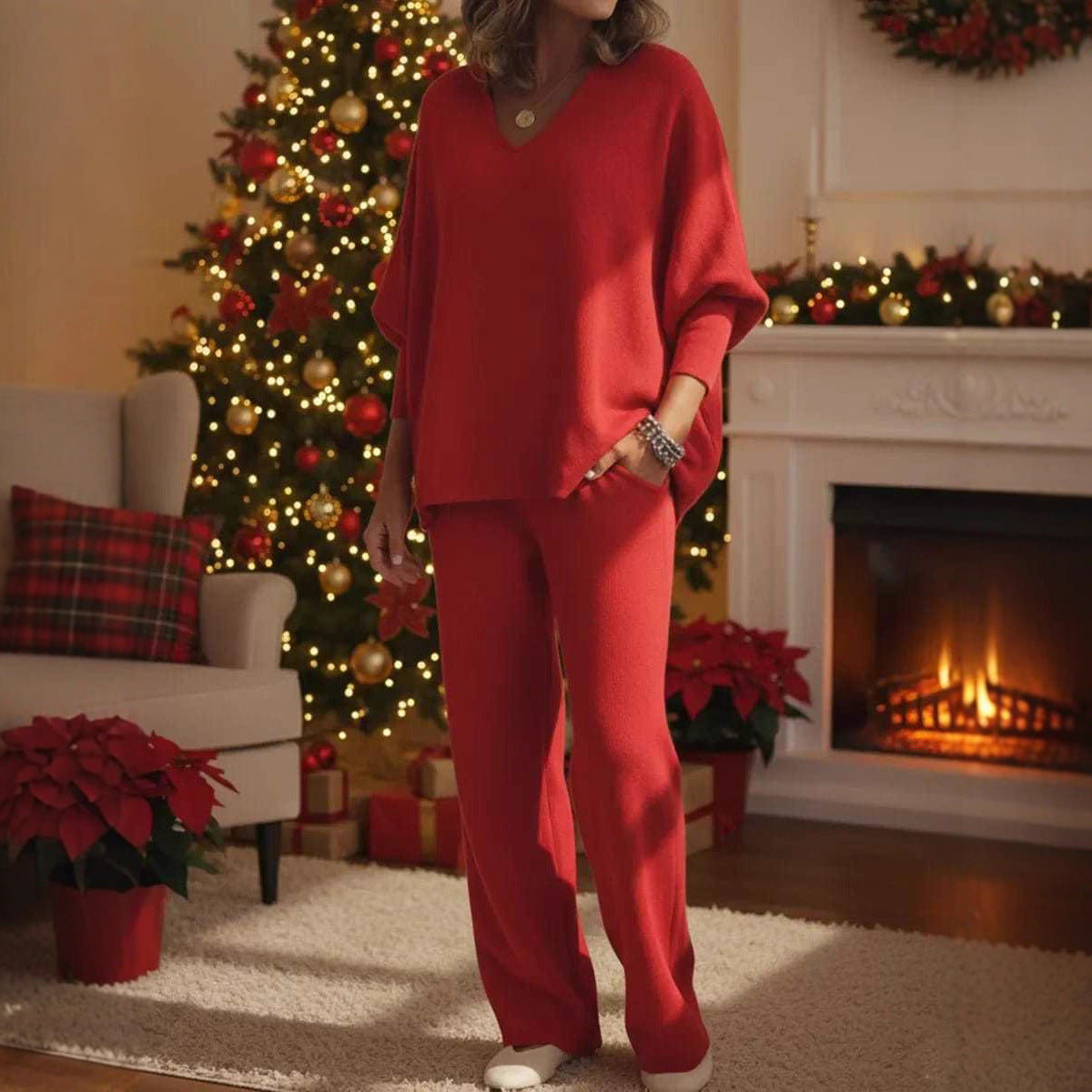 Long-Sleeve Knitted 2-piece Set Lounge Set