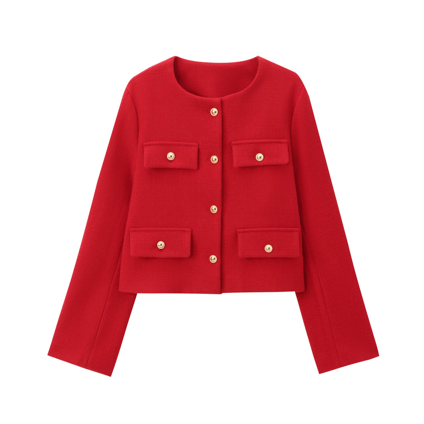 Round Neck Button Down Blazer