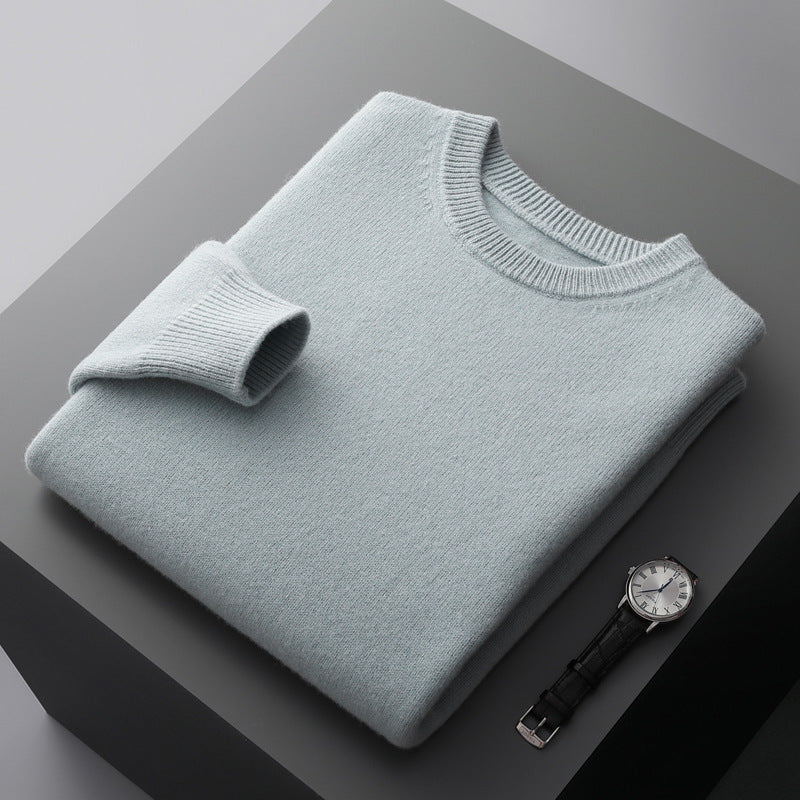 Men's Solid Color Loose Round Neck Wool Sweater