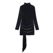 Velvet Short Fashion Belt Dress, Elegant Bodycon Mini Skirt For Women