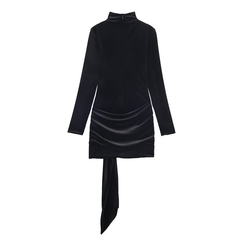 Velvet Short Fashion Belt Dress, Elegant Bodycon Mini Skirt For Women