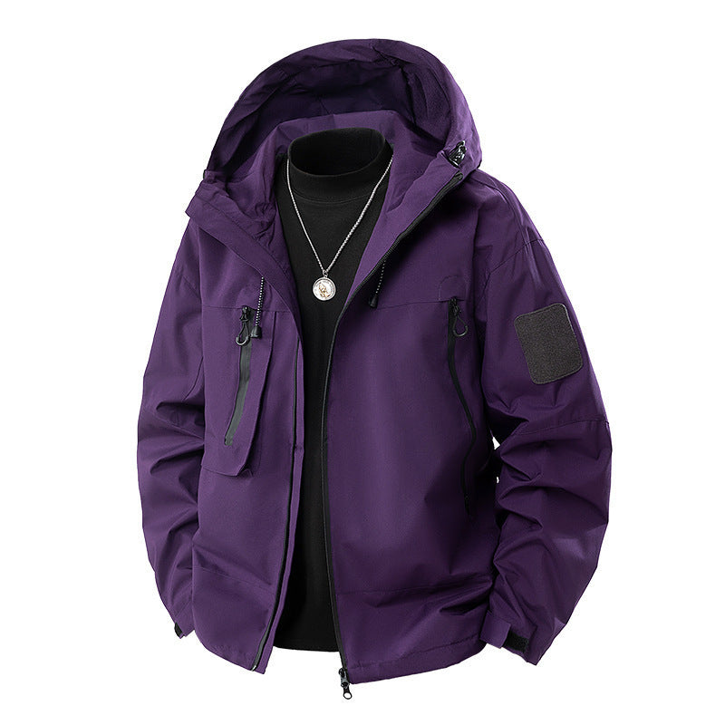 New Trendy Men's Windbreaker Slim Hooded Shoulder Patch Outdoor Jacket