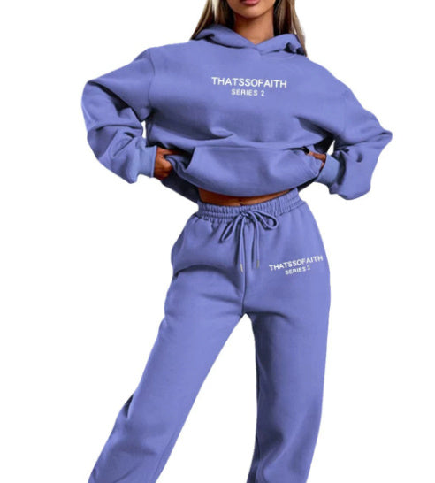 Women's Letter Printed Hoodie Trousers Suit