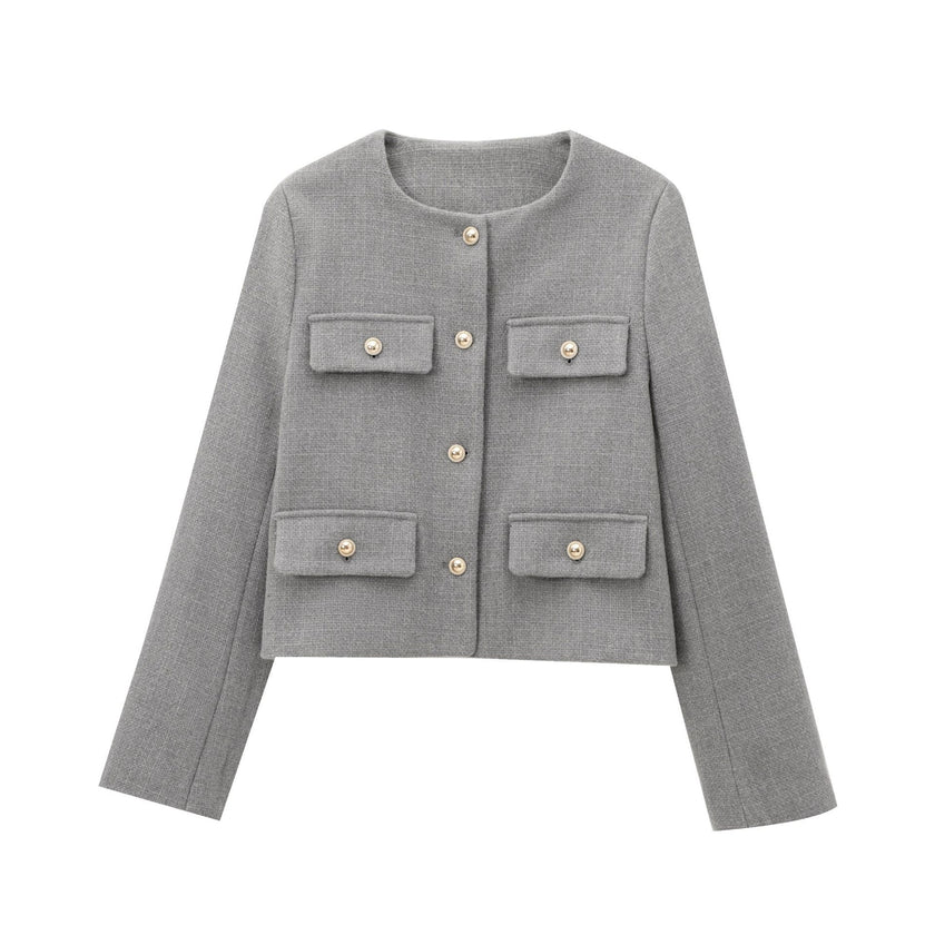 Round Neck Button Down Blazer