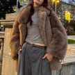 Notched Collar Mid-Length Fur Coat