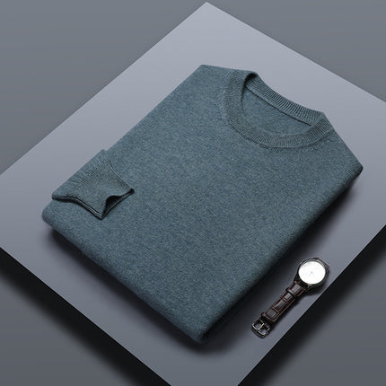 Men's Solid Color Loose Round Neck Wool Sweater