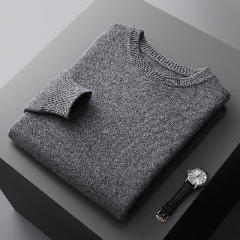 Men's Solid Color Loose Round Neck Wool Sweater