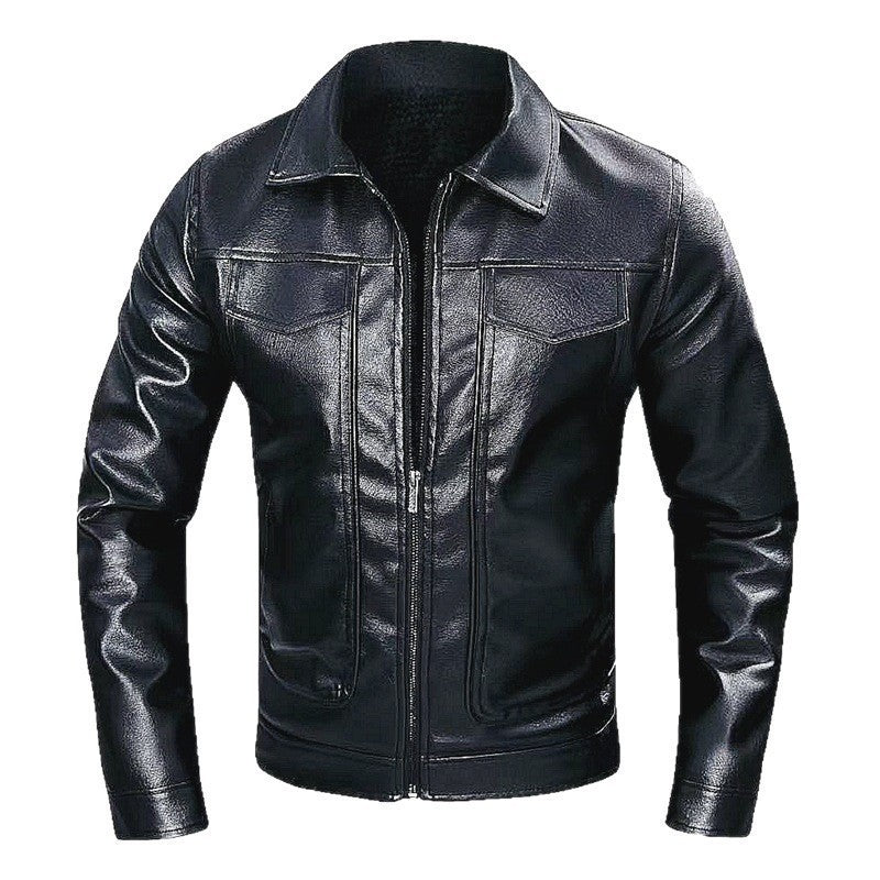Leather Turn-Down Collar Casual Long Sleeve Jacket