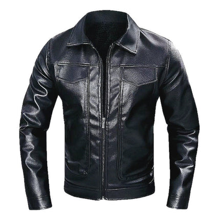 Leather Turn-Down Collar Casual Long Sleeve Jacket
