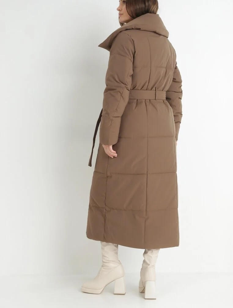 Belted Knee-length Down Jacket