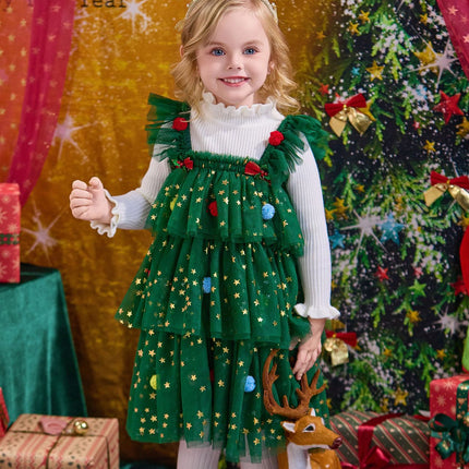 Girls' Christmas Tree Suspender Dress