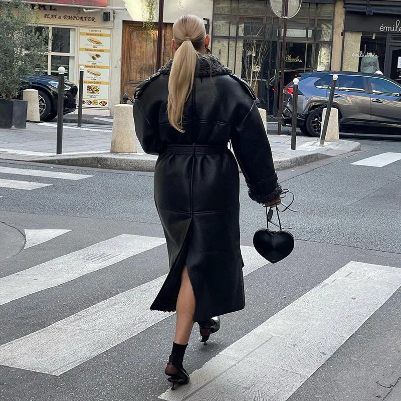 Women's Lapel Long Sleeve Belt coat