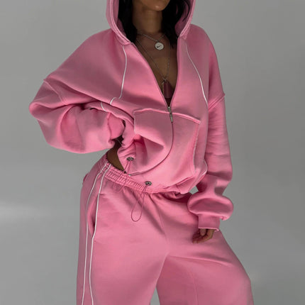 Athleisure Zip up Long sleeve Hoodie And Loose-fitting Sweatpants Set