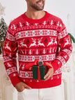 Men's Round Neck Loose Jacquard Christmas Knitwear