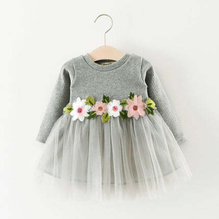 Princess waist flowers long sleeve dress