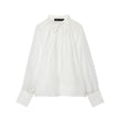 Women's Stand-up Collar Striped Lantern Long Sleeve Top