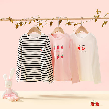 Girls Strawberry Cotton Long-sleeve T-shirts