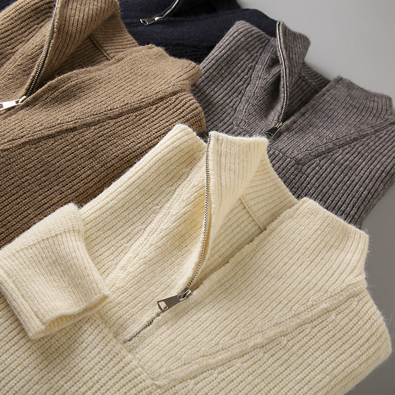 Soft Fabric Half-zip Solid Knitwear