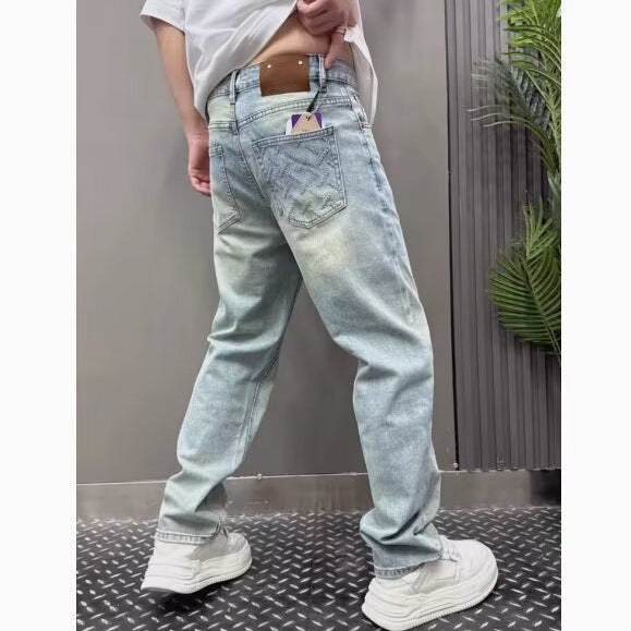 Light Blue Casual Stretch Stylish Versatile Straight Slim Trousers
