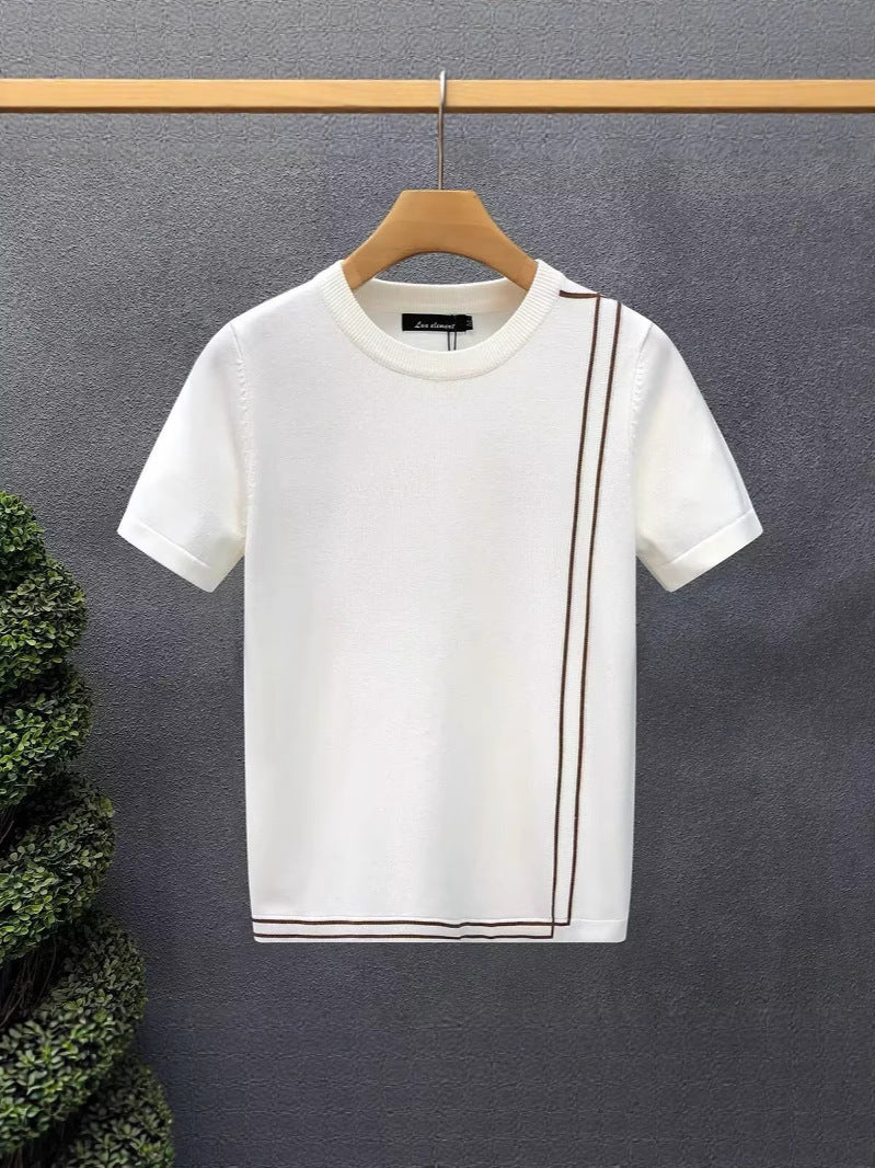 Stripped Knitted Short Sleeve High-end Retro T-shirt