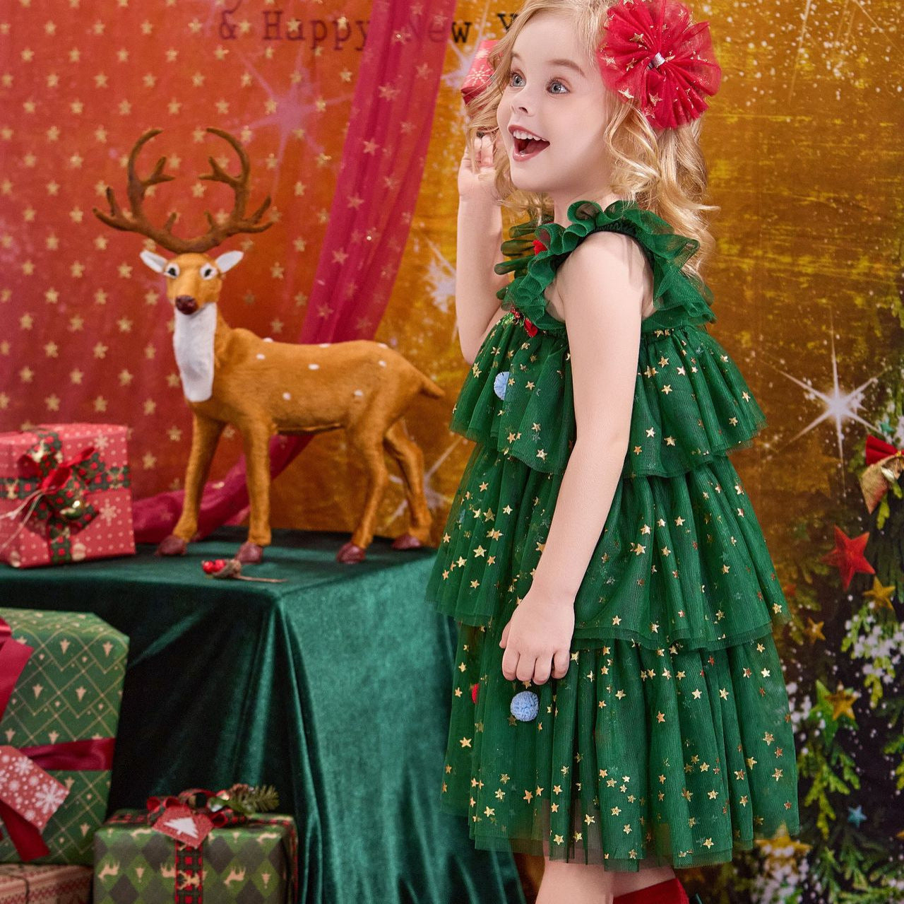 Girls' Christmas Tree Suspender Dress
