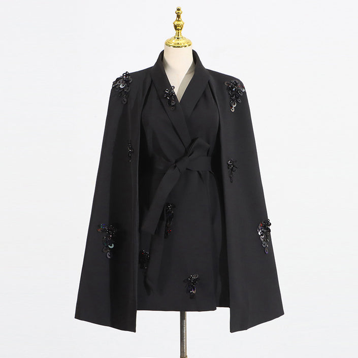 Elegant Loose Patchwork Waist-cropped Cape Blazer
