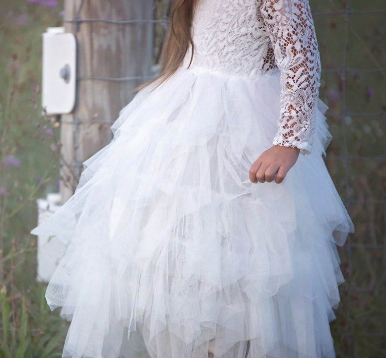 Children's Lace Long-sleeved White Lace Princess Dress