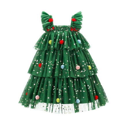Girls' Christmas Tree Suspender Dress