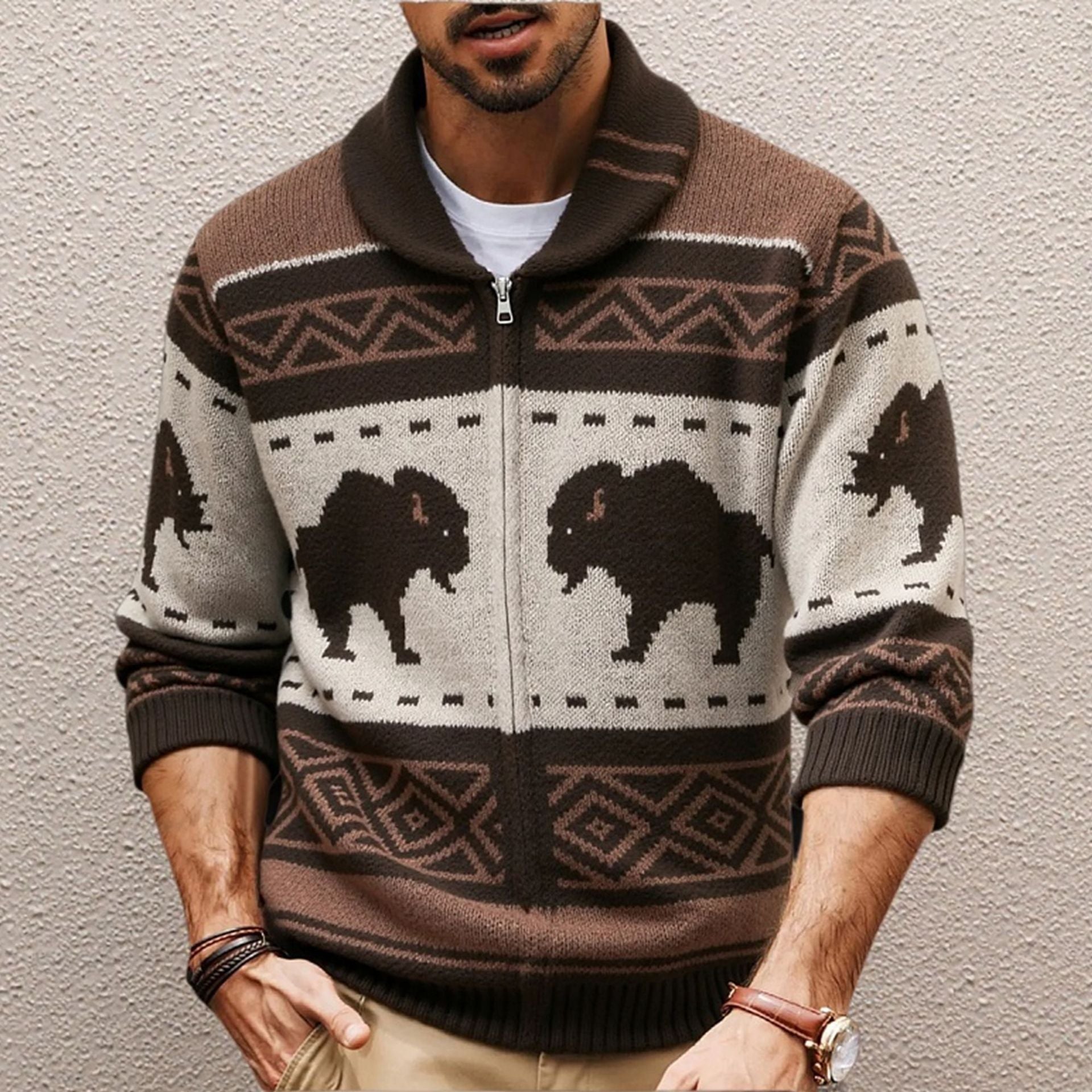 Men's Retro Jacquard Knit Sweater For Autumn And Winter