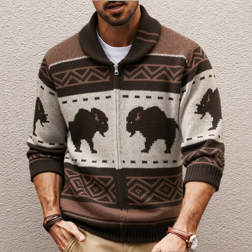 Men's Retro Jacquard Knit Sweater For Autumn And Winter