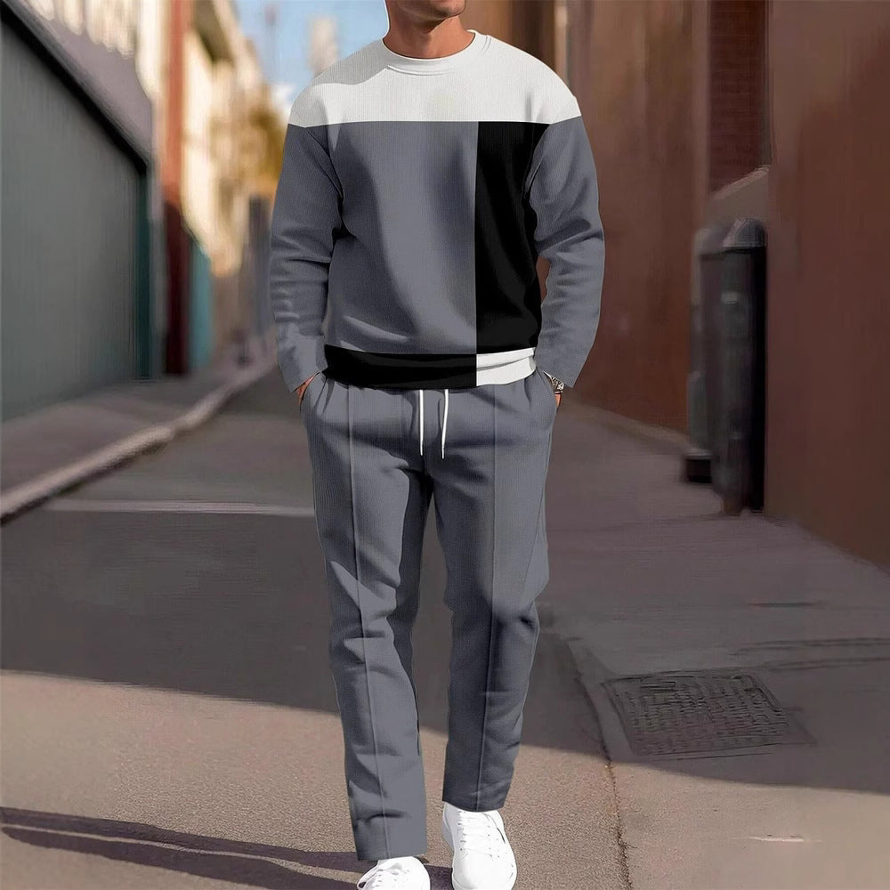 Men's Casual Sporty Round Neck Sweatshirt And Pants Two-piece Set