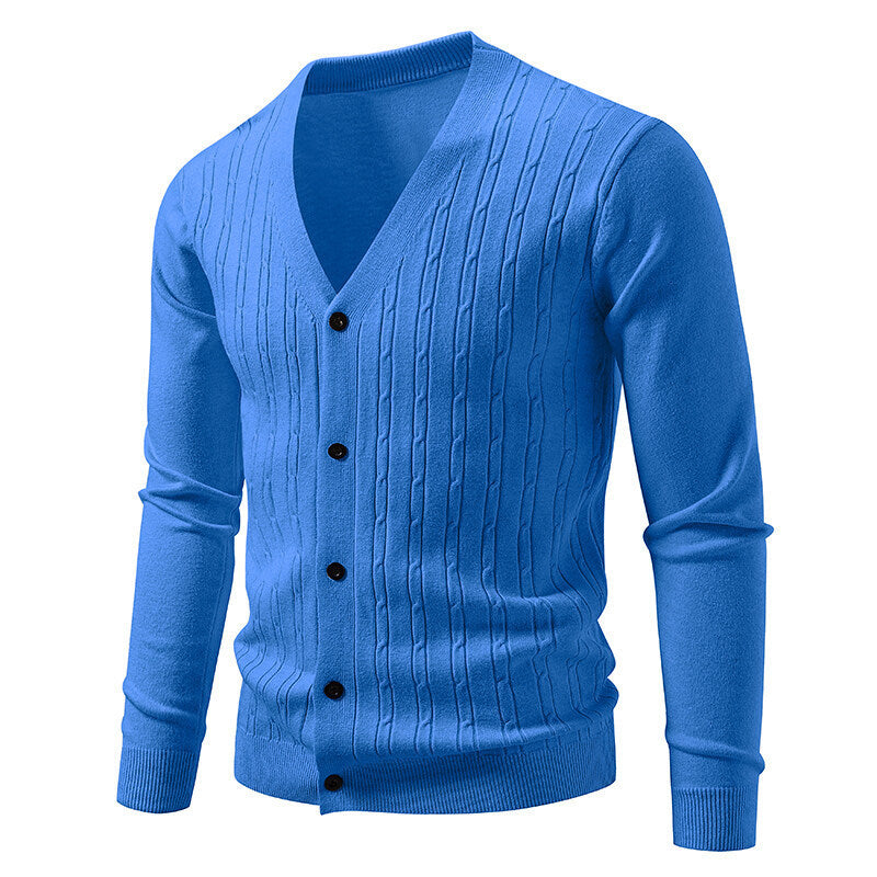 Men's Casual Knitted Fashion Cable Loose V-Neck Cardigan