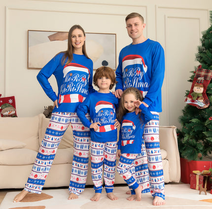 Family Matching Print Top And Plaid Pajamas Sets Xmas
