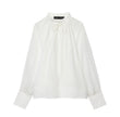 Women's Stand-up Collar Striped Lantern Long Sleeve Top