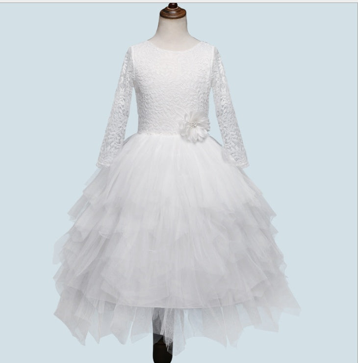 Children's Lace Long-sleeved White Lace Princess Dress