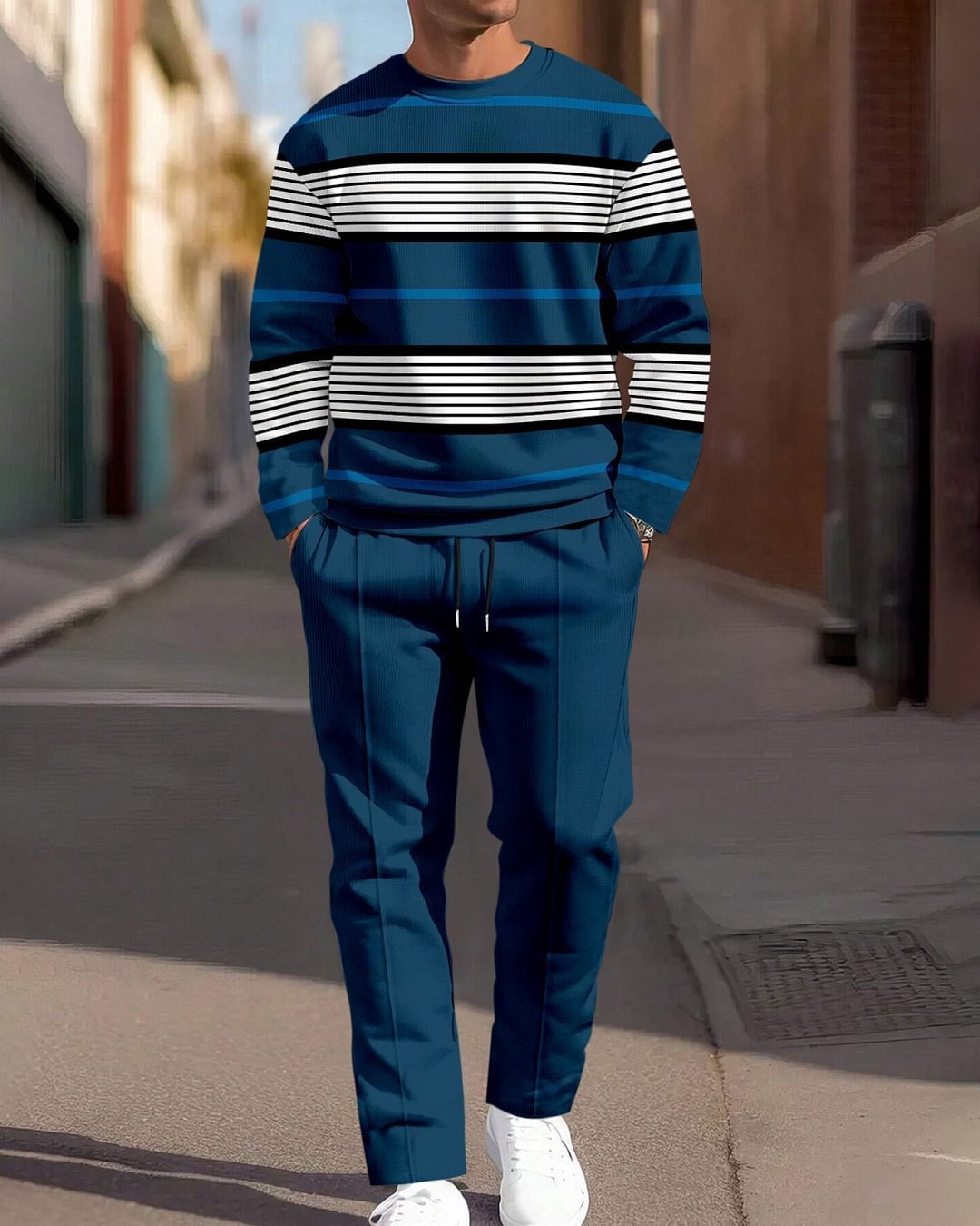 Men's Casual Sporty Round Neck Sweatshirt And Pants Two-piece Set