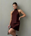 Women's Sleeveless Satin Halter Mid-length Dress