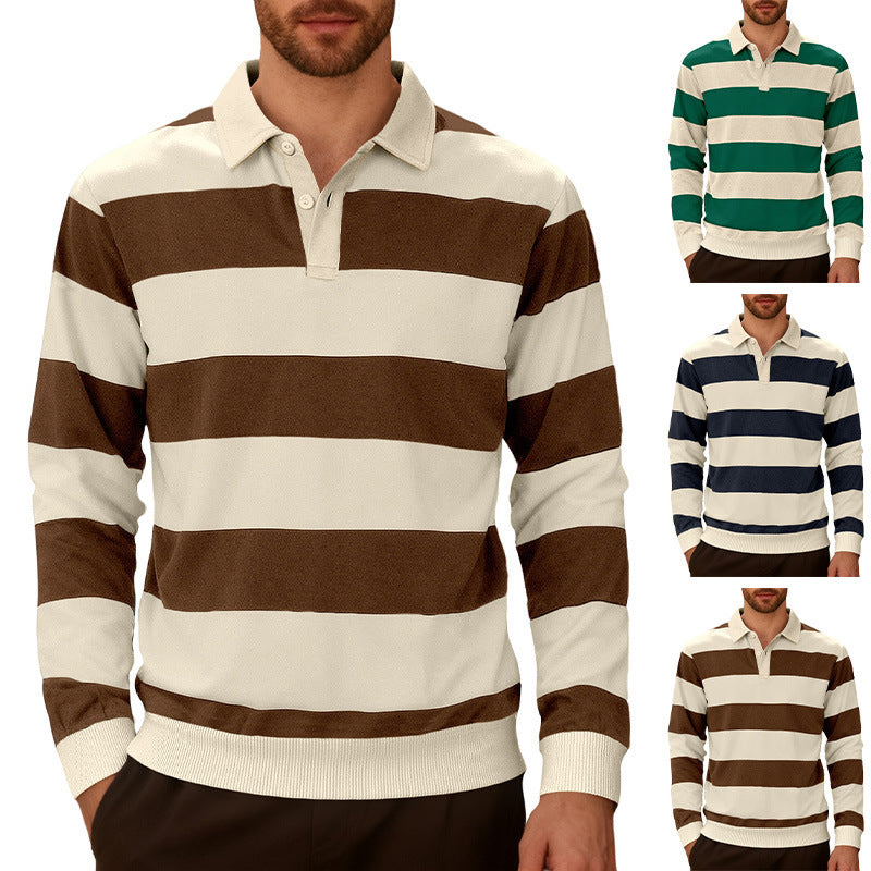 Men's stripped Contrasting Color Button Long Sleeve