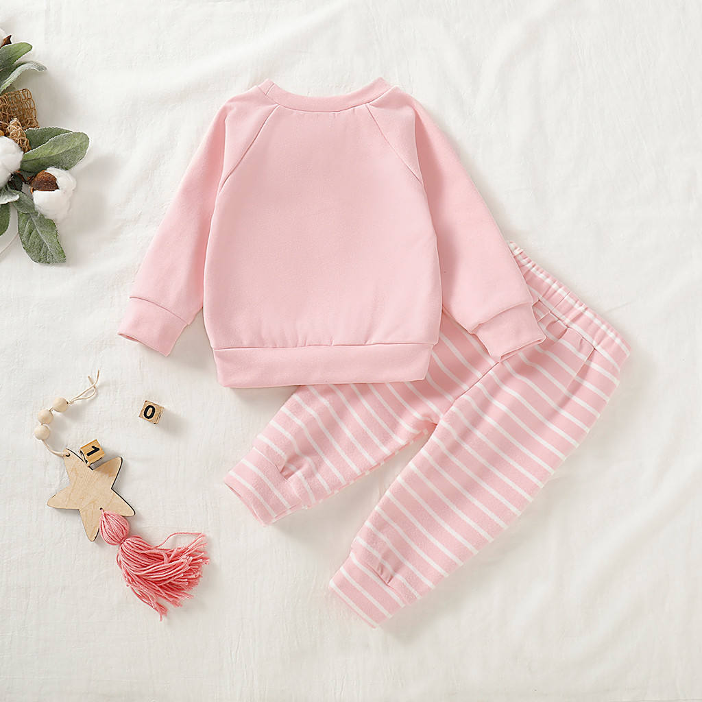 Boys And Girls Clothes Set Sweatshirt Tops Long Striped Pants Pajamas outfit 3-18 Months
