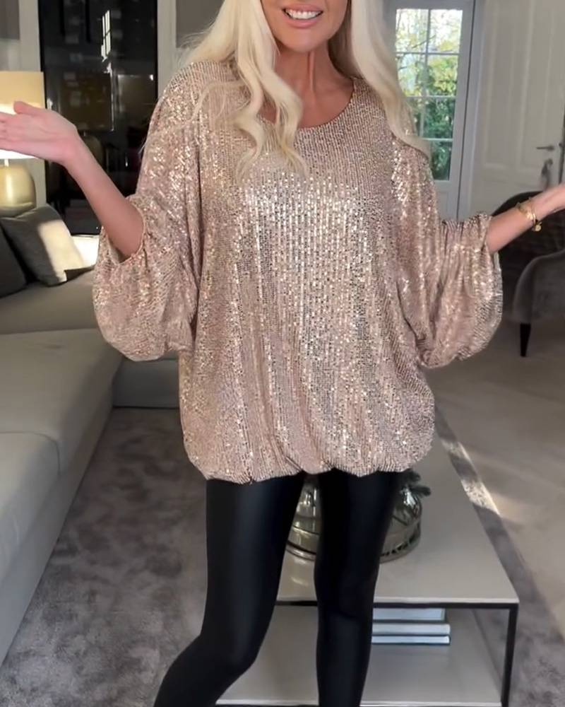 Round-neck Sequin Long-sleeve Loose Top