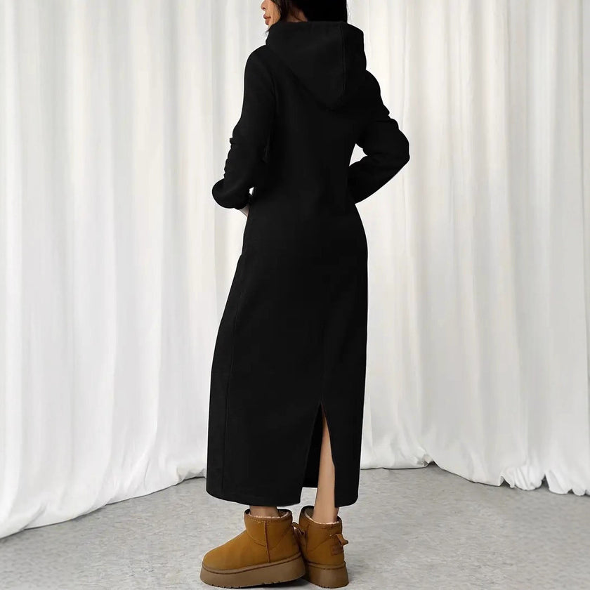 Casual Long Sleeve Drawstring Hoodie Dress